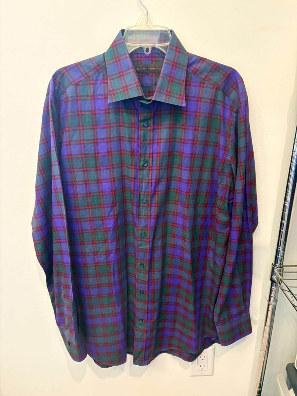 Men's Etro 100% Cotton, Size 44, long sleeve button down plaid